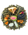Mischung aus Sencha-Grüntee mit getrockneten rosa Zitrusfrüchten und Pflaumen für die Weihnachtsinfusion