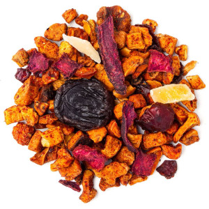 mengsel van gedroogd fruit stukjes appel kers en pruim voor kersentaart kruidenthee