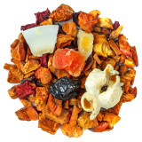 mengsel van gedroogd fruit stukjes amandel appel hibiscus en gepofte maïs voor amandelwolk kruidenthee