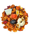 Mischung aus getrockneten Früchten, Mandelnstücken, Apfel, Hibiskus und gepufftem Mais für Kräutertee Mandelwolke