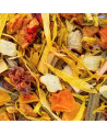 blend of dried plants, flowers and fruits for rose matin herbal tea by Thés et Traditions