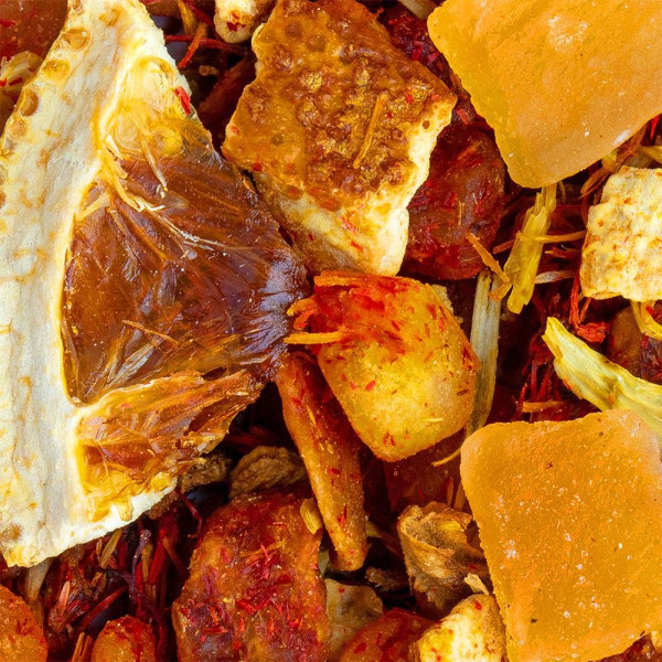 dried fruit pieces orange mango and spices for Mango Lover herbal tea