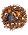 blend of gourmet herbal tea with pieces of dried fruit, peels and red seeds