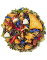 Kräuterteemischung mit Minzfrische, Fruchtstücken, Blütenblättern und Minzblättern