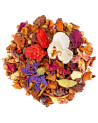 Kräutertee-Mischung mit Koriander, Walderdbeeren, bunten Blüten, Früchten, Gewürzen und Trockenfrüchten