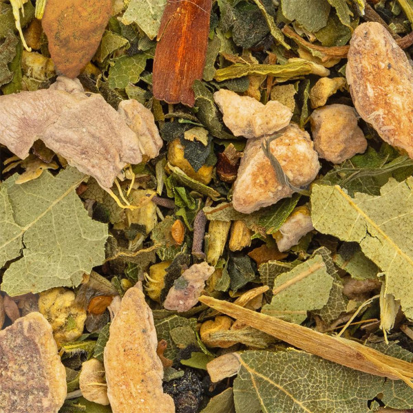mélange de plantes séchées pour tisane immunité avec feuilles écorces et racines