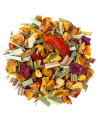 Kräuterteemischung Sommersonne mit getrockneten Fruchtstücken und farbigen aromatischen Kräutern