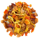 mengsel van gedroogde vruchten en gele bloemen voor panda peer kruidenthee Thés et Traditions