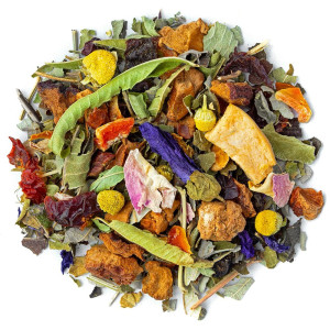 Mischung aus Holunderblüten, -blättern und -früchten, getrocknet, für natürliche Kräuteraufgüsse