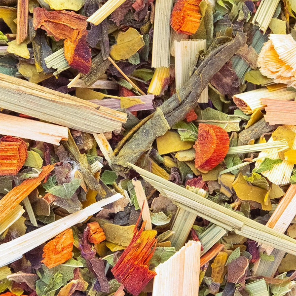blend of dried plants for slimming herbal tea pieces of colorful leaves bark and roots