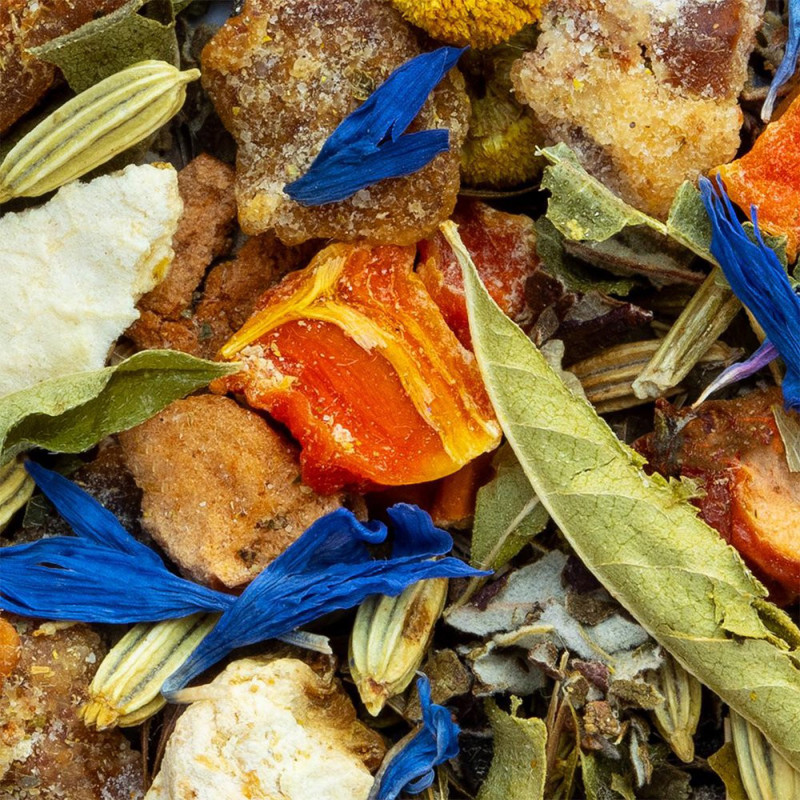 dried herb blend flowers and fruits for Thés et Traditions sleep herbal tea