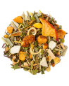 Mischung aus Kräutertee Green Point mit Fruchtstücken, Kräutern und getrockneten Pflanzen