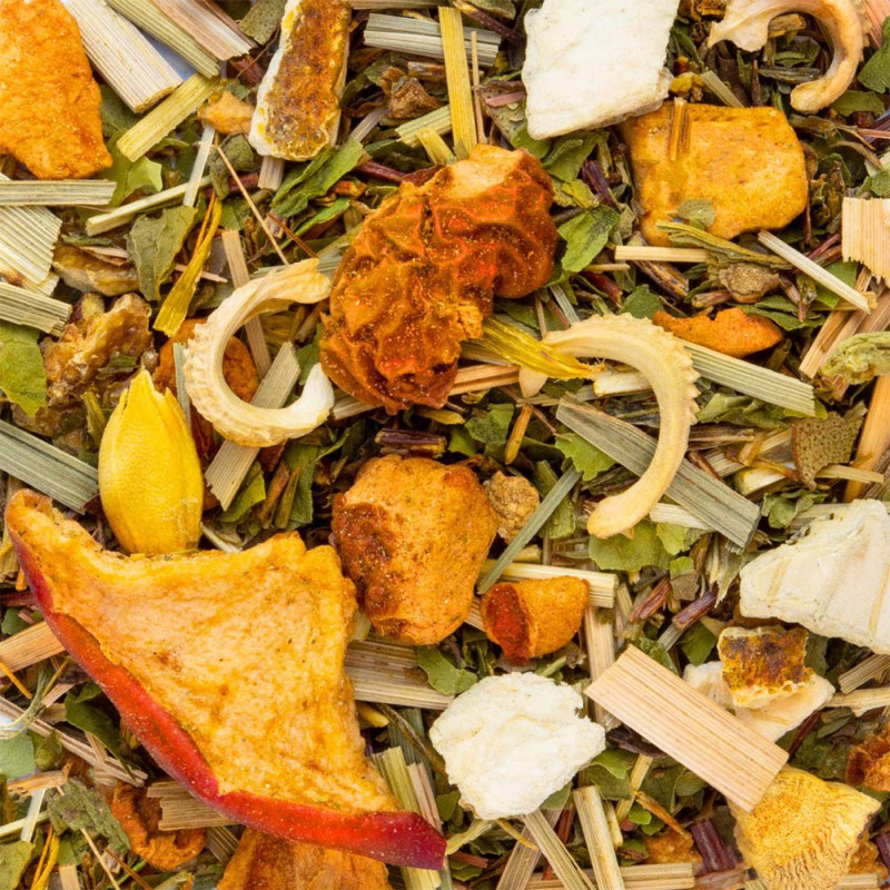 Mischung aus getrockneten Pflanzen, Apfel, Zitronengras und Schalen für Kräutertee Green point Thés & Traditions