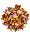 mélange de tisane rose hibiscus avec morceaux de fruits et pétales de fleurs séchées