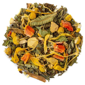 miscela di piante essiccate camomilla finocchio arancia e foglie per tisana digestiva