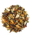 blend of dried plants for relaxing herbal tea with bark seeds and various leaves