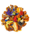 blend of dried blood orange and pomegranate fruits with blue flowers for herbal tea