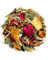 Kräutertee-Mischung mit Himbeere und Zitrone, getrockneten Fruchtstücken und aromatischen Kräutern