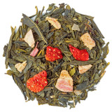 groene theemengsel met stukjes gedroogde aardbei en rabarber Thés et Traditions