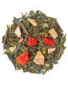 green tea blend with dried strawberry and rhubarb pieces Thés et Traditions