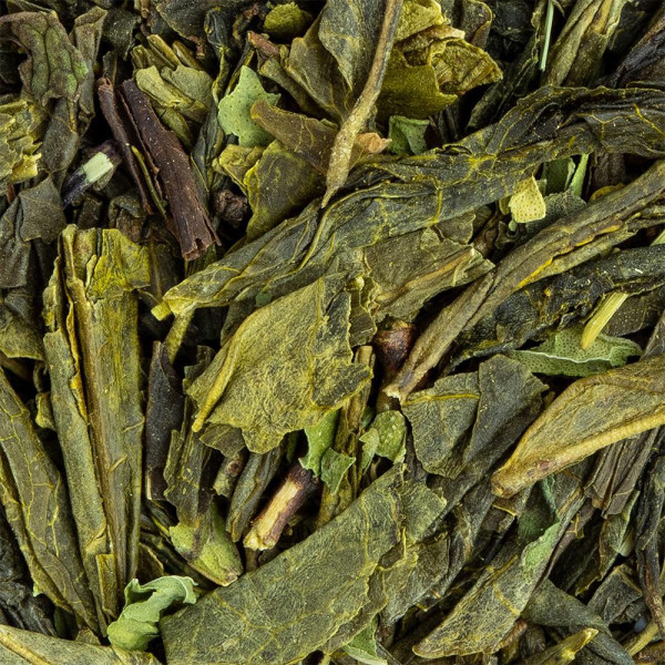 Green tea leaves and dried spearmint for natural infusion
