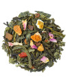 Green tea blend leaves vanilla cinnamon spice pieces and flower petals
