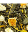 thé vert mojito feuilles de thé morceaux d'agrumes et pétales jaunes