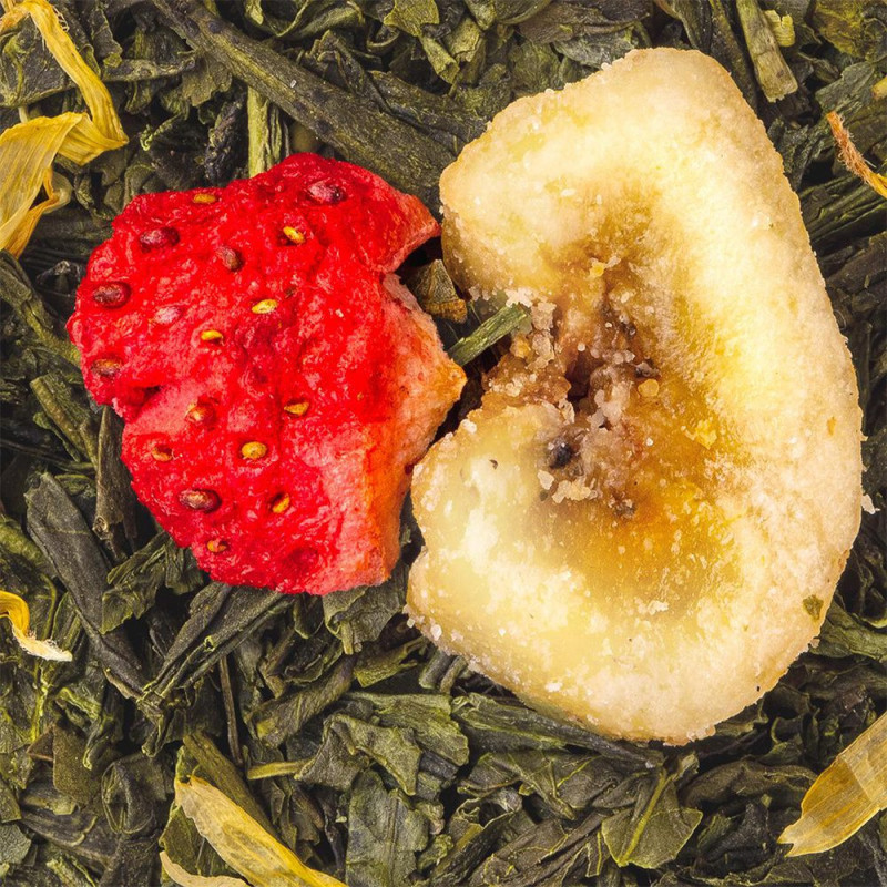 Qiandao groene theeblaadjes met stukjes aardbei en gedroogde banaan Thés et Traditions