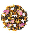 blend of green tea puffed rice grains flower petals and butterfly-shaped sugar pieces