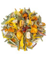 mélange de tisane citron basilic avec morceaux d'agrumes et feuilles séchées colorées
