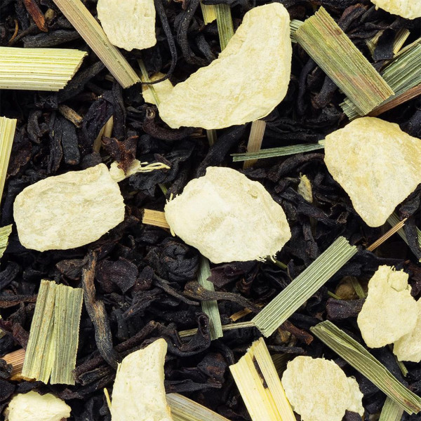 miscela di tè nero con foglie di zenzero citronella e pezzi di limone essiccato