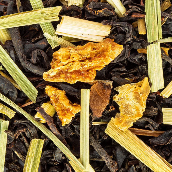 miscela di tè nero con foglie di citronella e pezzi di scorza d'arancia per infusione aromatica