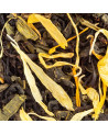 blend of black tea leaves and yellow petals from temple du bouddha black tea