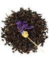 Black tea with whole leaves and dried violet flower for aromatic infusion