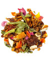 organic herbal tea blend with leaves, dried fruits and colorful petals Jardin des Mirages Thés et Traditions
