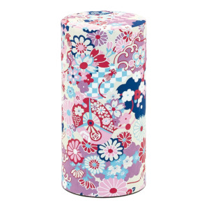 Washi lotus doos met bloemenmotieven en waaiers pastelkleuren voor opslag van thee of infusies