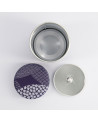 Runde Metalldose mit luftdichtem Innendeckel und Stoffdeckel mit blau-weißem japanischem Muster
