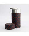 Scatola washi nera motivi libellule rosse con coperchio metallico argentato aperto