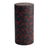 Cilindervormige zwarte washi doos met rode libelle patronen voor opslag van thee of infusies