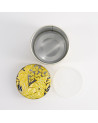 Offene Washi-Box Kin no Han mit gelben und schwarzen Blütenmotiven und transparentem Kunststoffdeckel