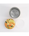 Runde Washi-Box Hana-gawa mit farbigen japanischen Blütenmotiven und Metallinnenseite