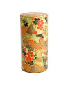zylindrische Schachtel mit Washi-Motiven, florale und geometrische Muster in Rot, Schwarz und Gold