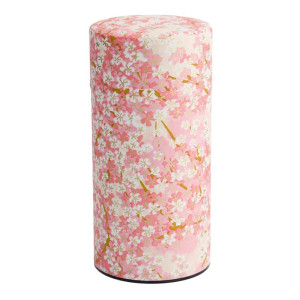 Cilindervormige doos in washi papier met roze en wit kersenbloesem sakura patroon