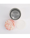 Ronde metalen doos met deksel versierd met roze en witte kersenbloesems washi patroon