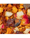 Mix of dried fruits rose petals and kiwi pieces for Funky Kiwi herbal tea Thés et Traditions