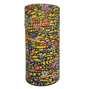 Yellow Washi Tea Tin 200g - Japanese Flowers & Waves
