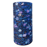 Cilindervormige Washi Kaiyo doos donkerblauw met Japanse bloemen- en golfpatronen