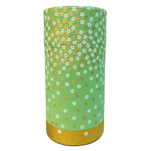 Grüne Washi-Box mit weißen und goldenen Sakura-Blütenmotiven und goldenem Sockel