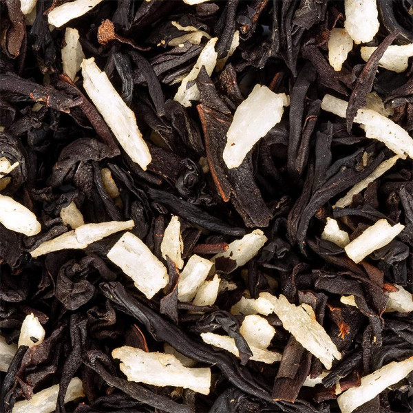 Miscela di tè nero con scaglie di cocco essiccato per un'infusione golosa