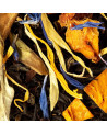 black tea blend with flower petals and dried tropical fruit pieces